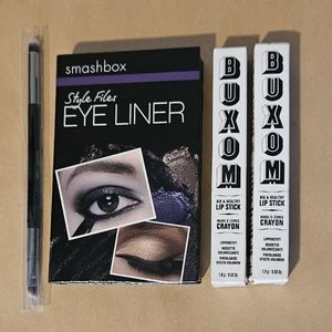 🎁💲NWT Smashbox Eye Liner Box Set + Buxom Red Lip Stick x2 + Eye Liner Brush